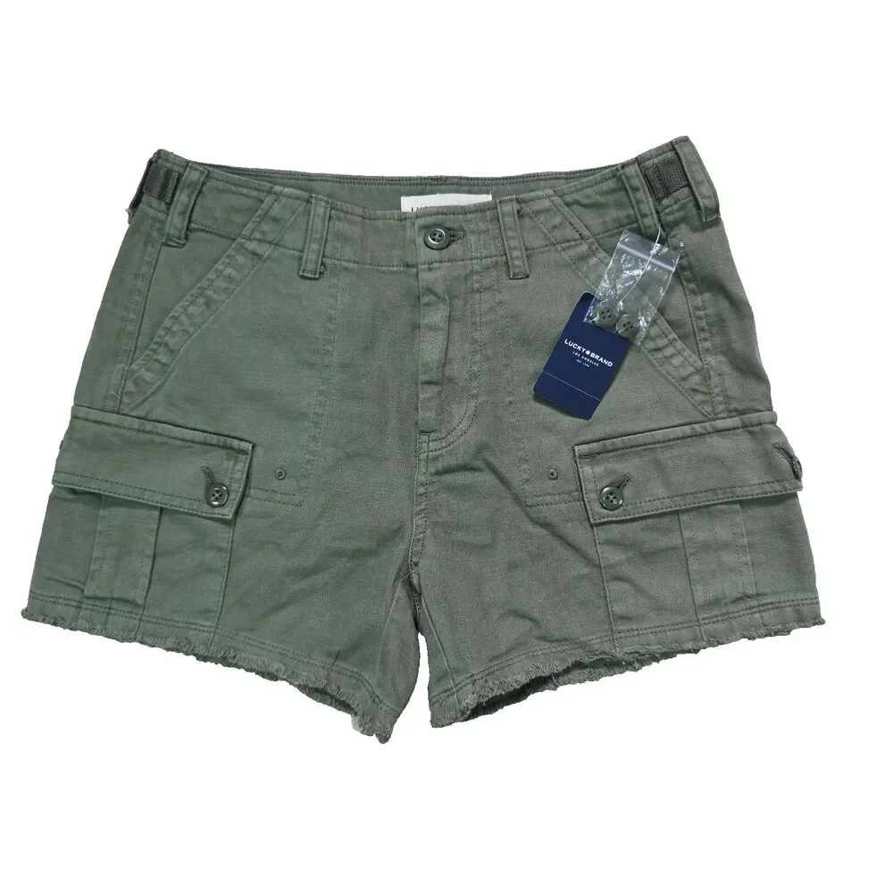 Lucky Brand Green Raw Hem Cargo Shorts Women's Size 25 NWT